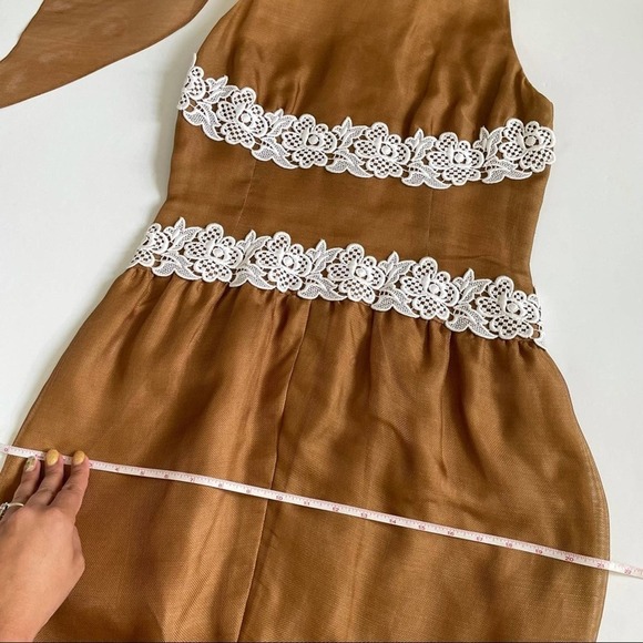 Givenchy Light Brown & White Lace Silk Dress w/Bow - Picture 9 of 16